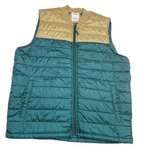 * Sonoma size large Teal and Tan Puffer Vest full zip with pockets